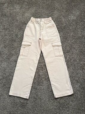 No Boundaries Cream Cargo Wide Leg Denim Pants Sz XXS